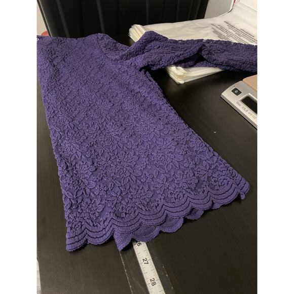 Coldwater Creek Womens Top XL Purple Floral Lace Mesh Stretch Lined Romantic - Picture 6 of 7